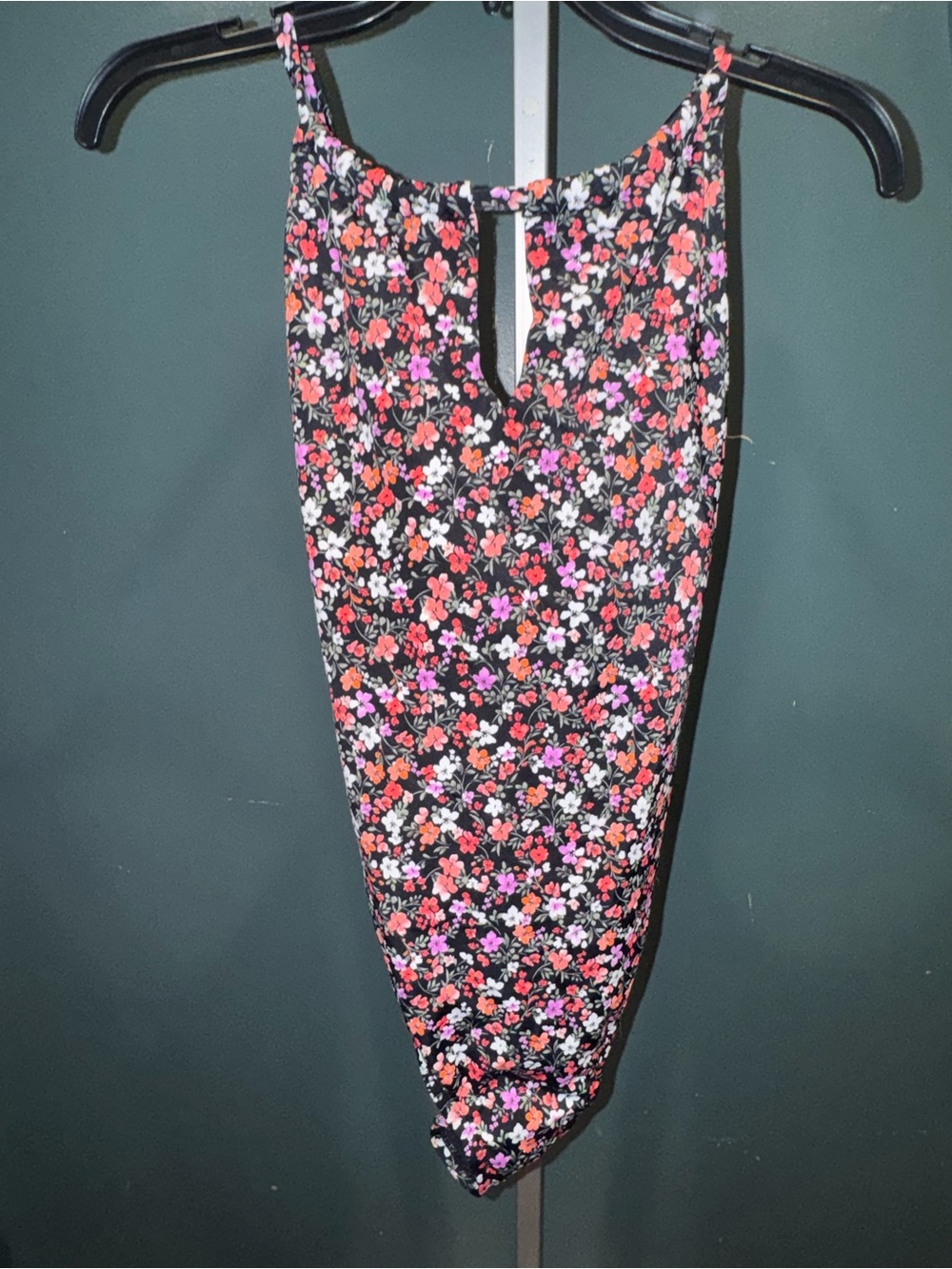 Time and Tru Black One-Piece Swimsuit with Pink and Red Floral Print